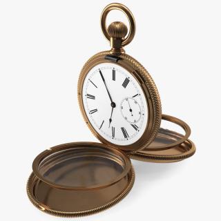 3D Vintage Brass Pocket Watch Open