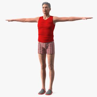 3D model Asian Old Aged Man Underwear T-Pose