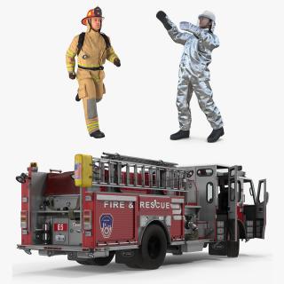 Rigged Pumper Truck and Firefighters Collection 3D