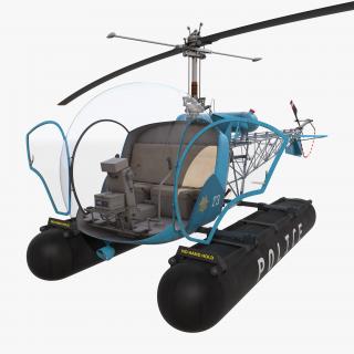 3D Bell 47 On Floats Police Rigged