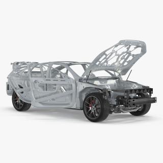 3D model Car Frame and Chassis with Wheels Rigged