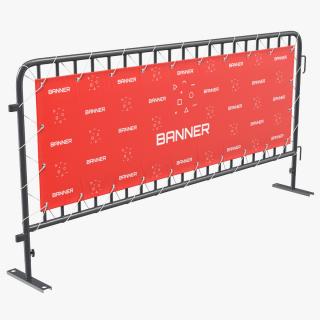 Black Crowd Control Barrier with Advertising Vinyl Banner 3D