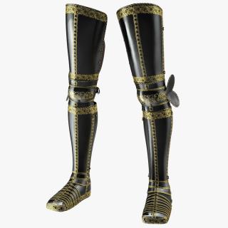 3D Medieval Knight Black Gold Leg Armor