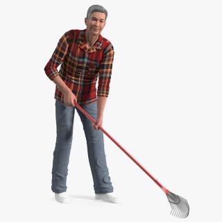 3D Korean Old Aged Man Raking