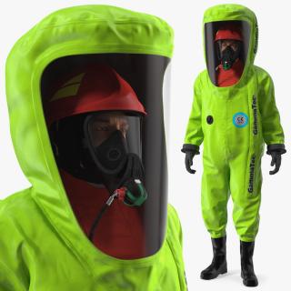 3D model Heavy Duty Chemical Protective Suit Standing Pose Green