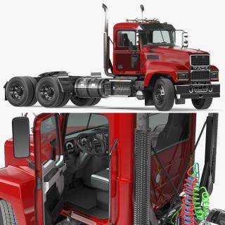 3D Semi Truck Mack Red Rigged