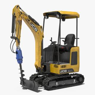 Mini Excavator JCB 18Z1 with Earth Drill X2500 Dirty 3D