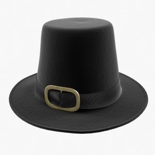 Black Pilgrim Costume Hat with Buckle 3D