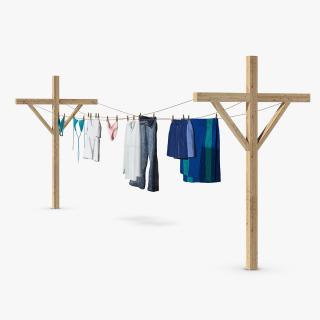 3D Clothes Hanging on Laundry Line