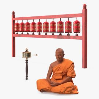 3D model Buddhist Monk with Prayer Wheels Collection 2