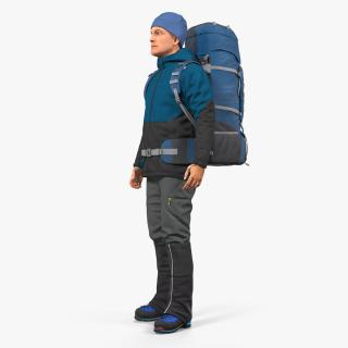 3D Winter Hiking Clothes Men with Backpack Standing Pose model