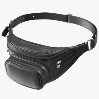 3D Black Leather Waist Bag model