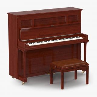 Upright Piano with Bench 3D model