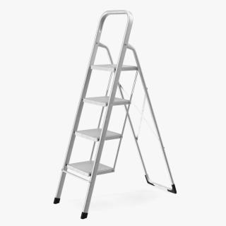 3D 4 Step Folding Aluminium Household Ladder Rigged model