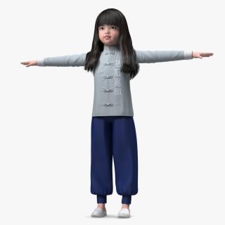 Realistic Asian Baby Girl in Traditional Clothes Rigged for Maya 3D model