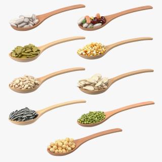 Wooden Spoons with Seeds Collection 2 3D