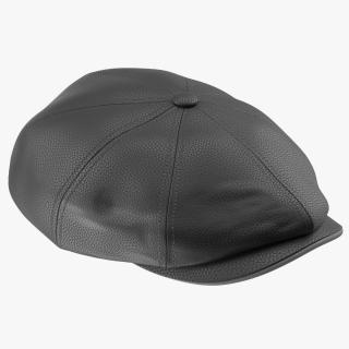 Leather Flat Cap Black 3D