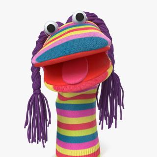 Sock Puppet Character Striped Girl Smiling Pose 3D