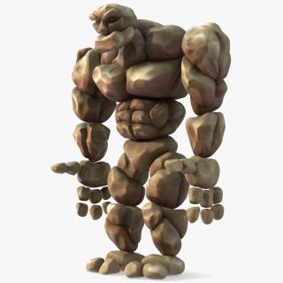 3D Stone Golem Cartoon Character Brown Rigged for Cinema 4D