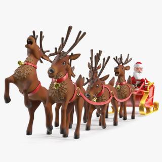 Santa Claus Deer Sleigh Standing 3D