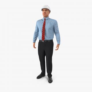 3D Construction Engineer in Hardhat Standing Pose