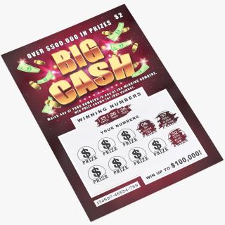 Big Cash Lottery Ticket with Erased Scratchcard 3D