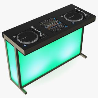 3D model DJ Console with Mixer Pioneer and Green Lighting 2