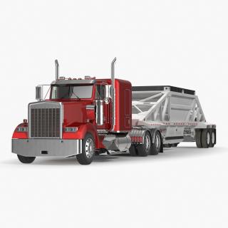 3D model Truck with Bottom Dump Trailer