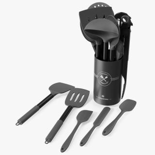 3D model Kitchenware Set with Holder Metallic Black(1)