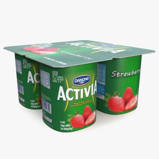 3D Yogurt Dannon Activia Strawberry Pack 4 Pcs model