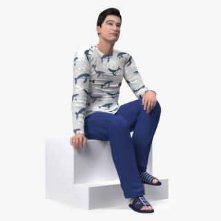 3D Asian Man Home Style Clothes Sitting Pose