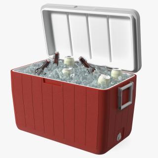 3D model 48-Quart Cooler Red with Ice and Bottles