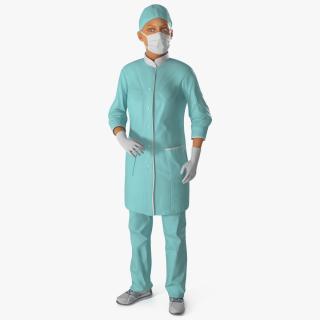 Female Doctor Wearing Surgical Mask Rigged 3D