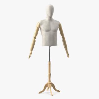 3D Male Flexible Half Body Mannequin Torso with Wooden Base Rigged model