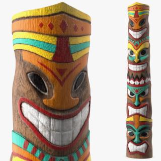 Hand Carved Wooden Totem Pole 3D model