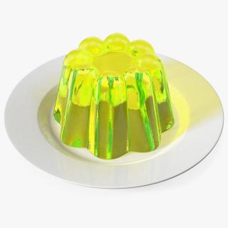 Yellow Vanilla Jelly Pudding on Plate 3D