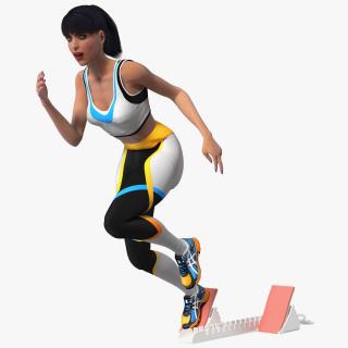 3D Woman Athlete Starting Pose with Block model