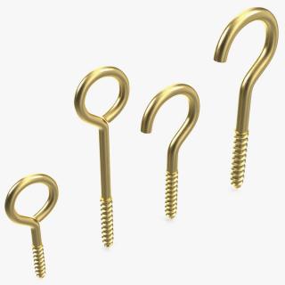 Eye Screw Hooks Set Gold 3D model