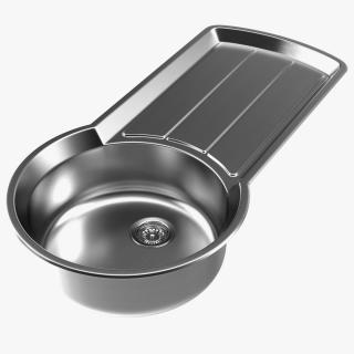 3D model Stainless Steel Kitchen Sink with Recessed Drainer