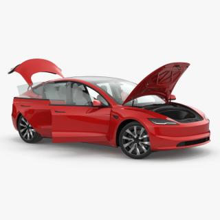 3D Tesla Model 3 2024 Red Lights On Rigged for Maya model