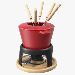 Red Cast Iron Fondue Set 3D model