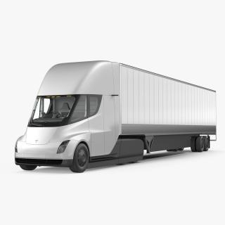 3D model Tesla Semi Truck with Trailer Simple Interior