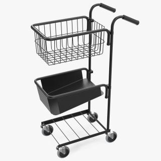 3D model Black Mini Trolley with Basket and File Shelf