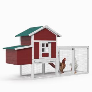 3D Red Small Chicken Coop with Chickens