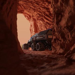 3D Futuristic Mars Rover in Cave Rigged