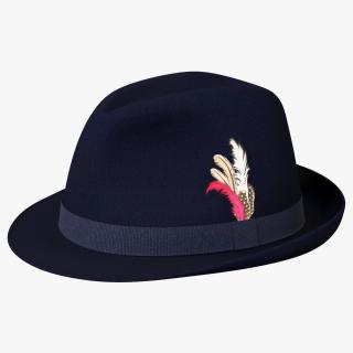 3D Royal Blue Fedora With Feathers