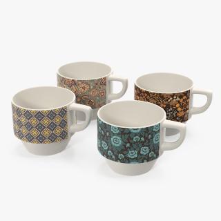 3D model Ceramic Mug Set with Floral Pattern