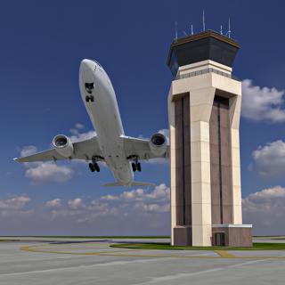 3D Air Force Base Control Tower and Airplane