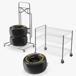 3D model Pit Stop Wheel Cart and Wheels