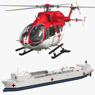 Hospital Ship with Medical Helicopter 3D